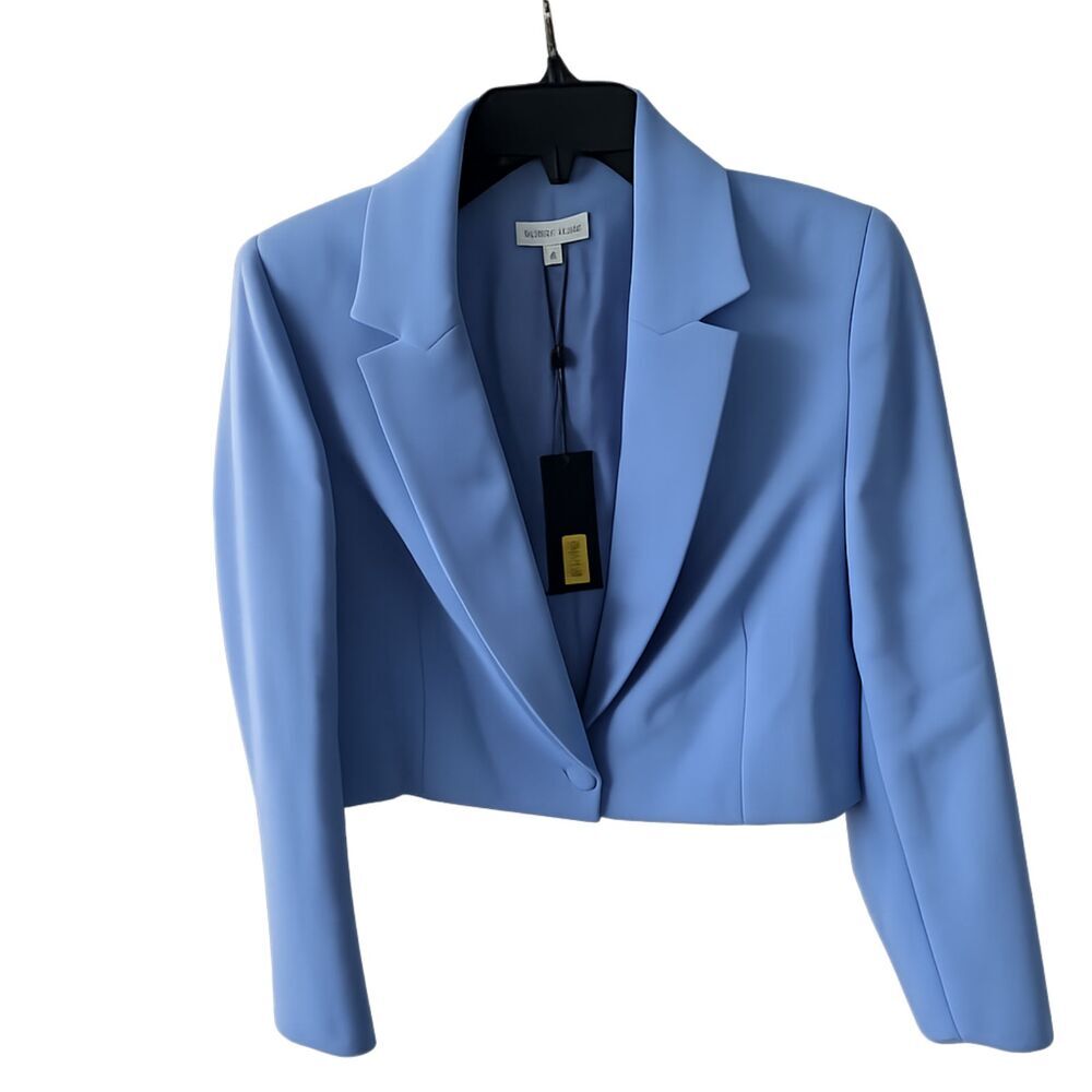 Gianni Bini Chambray Blue Cropped Blazer Button Long Sleeve Solid Size 12 - Picture 3 of 4